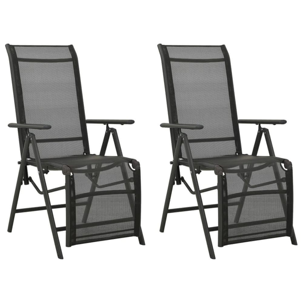 Vidaxl Sklápacie záhradné stoličky 2 ks hliník a textilén čierne